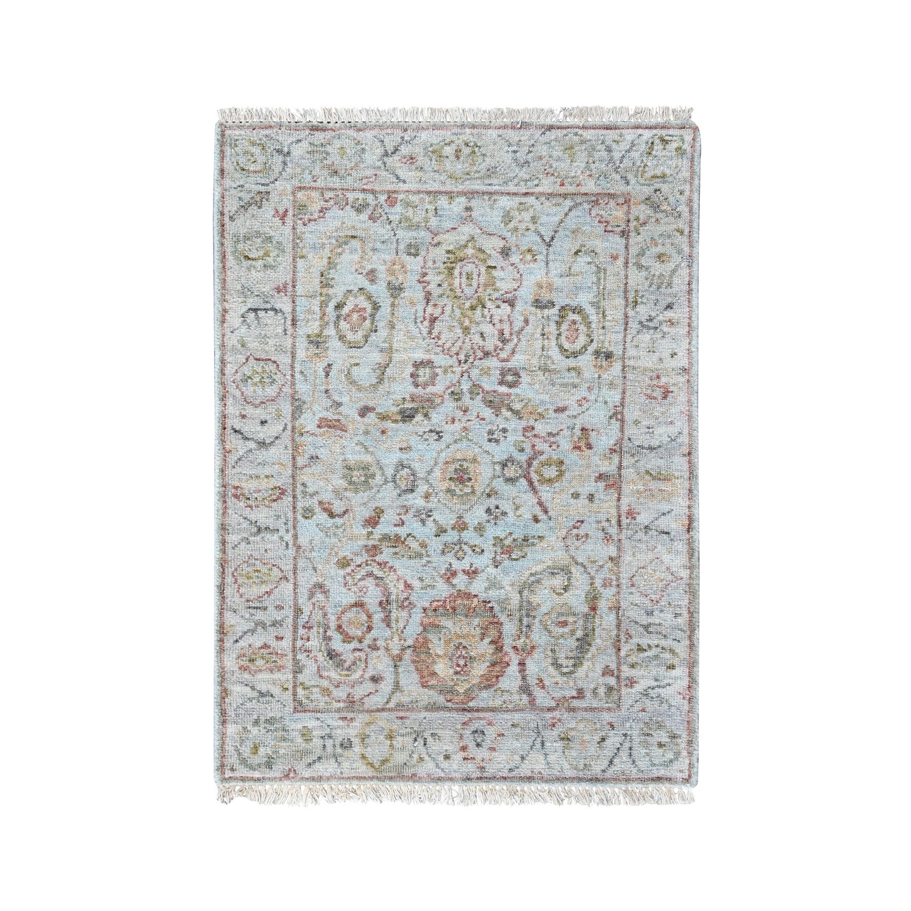 2'x2'10" Light Gray, Ziegler Mahal Design, Hand Knotted, Zero Pile, Distressed, Pure Wool, Sample, Mat, Oriental Rug 